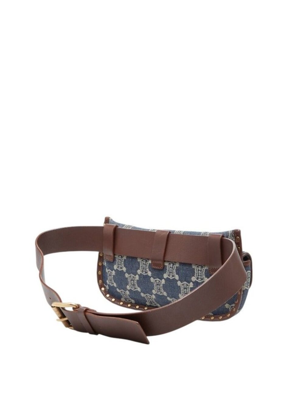 Celine Paris Macadam Belt Bag Waist Pouch Blue Brown Denim Leather - Picture 2 of 10